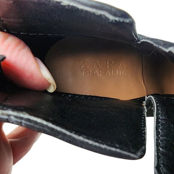 Zara Suede Leather Mix Stiletto Ankle Booties Black Size 6.5 (EU 37) - Picture 11 of 13